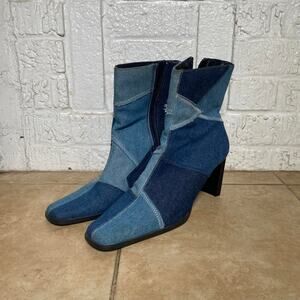Vintage y2k blue denim patchwork heels